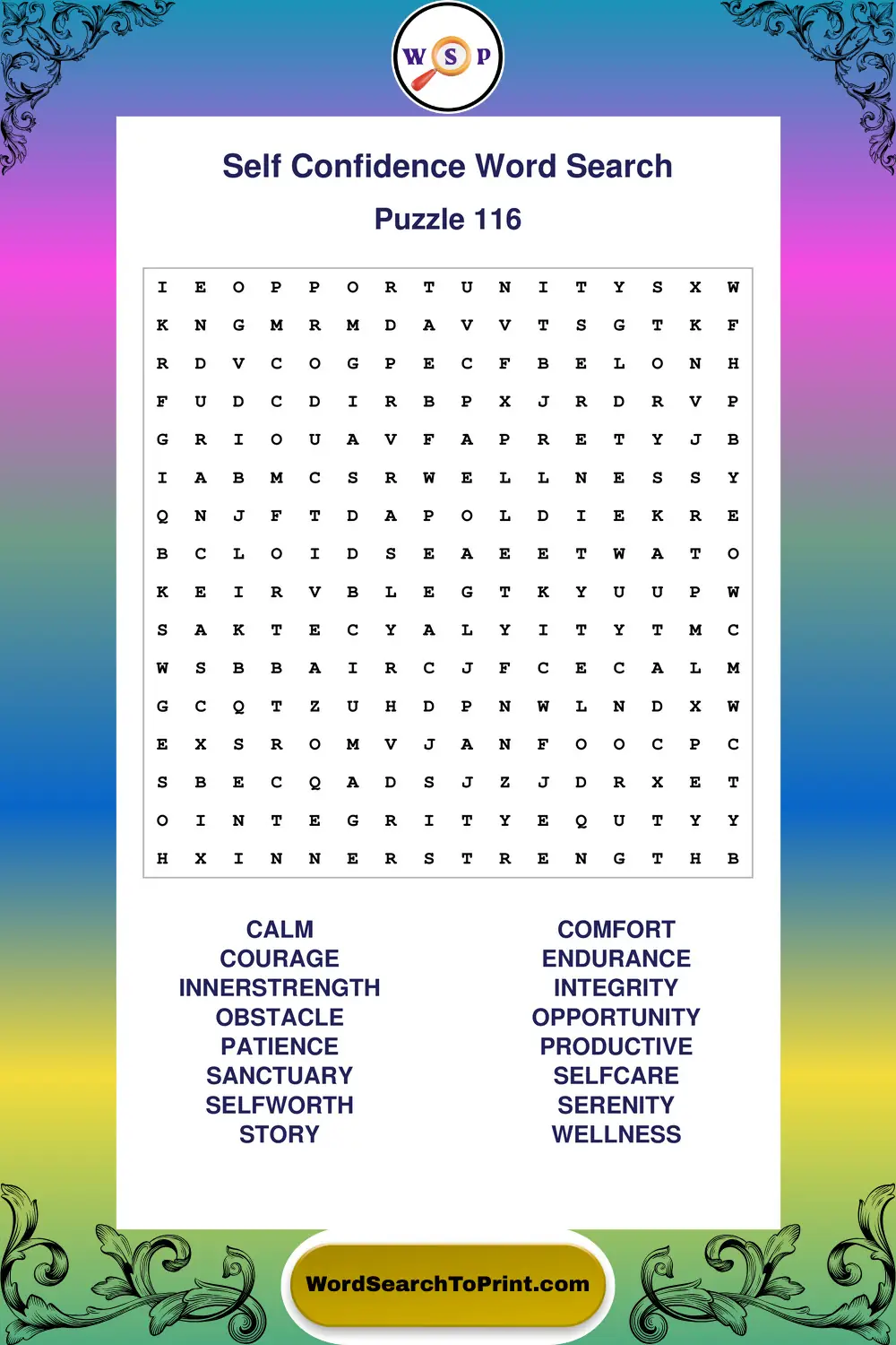 Self Confidence Word Search Puzzle 116