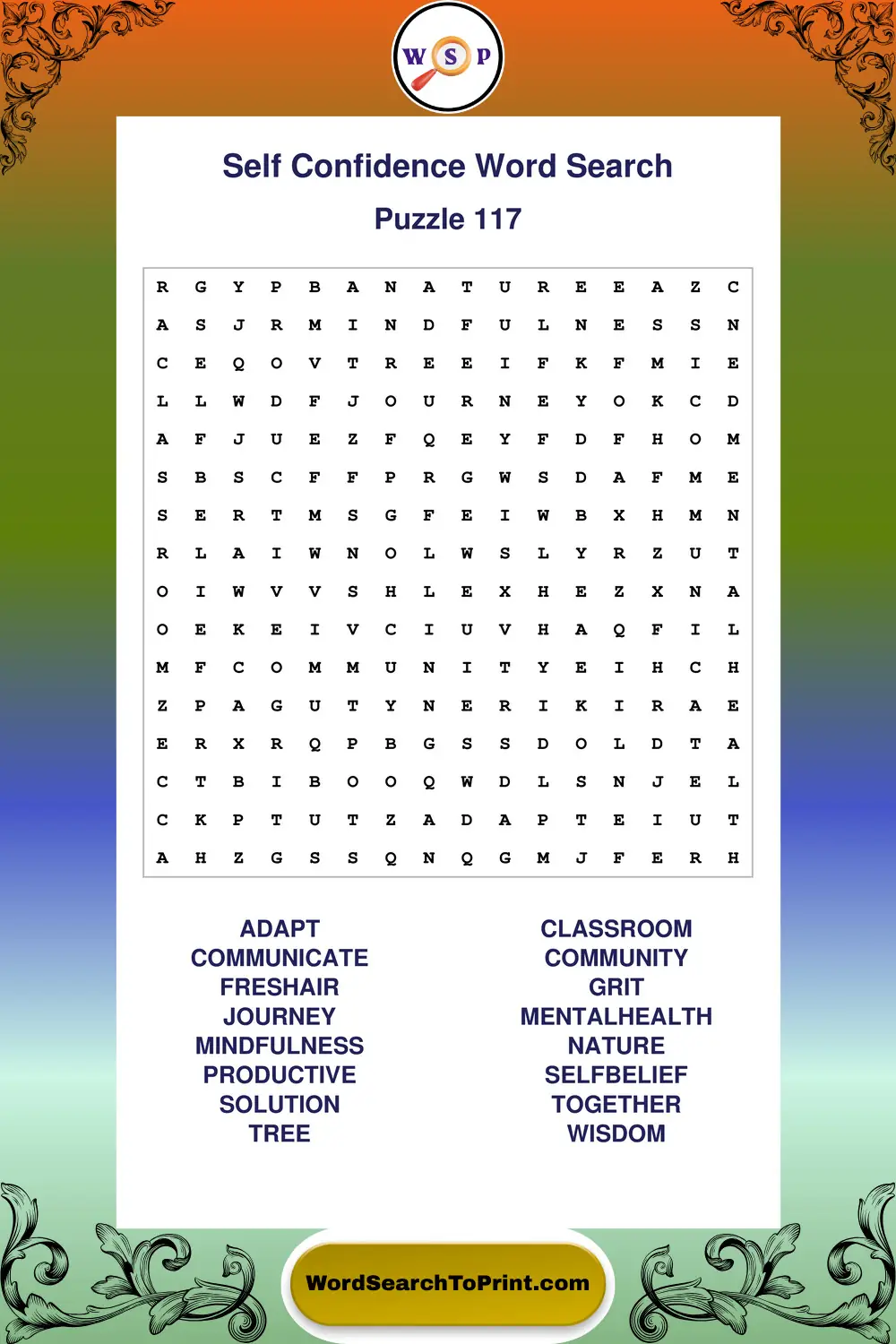 Self Confidence Word Search Puzzle 117