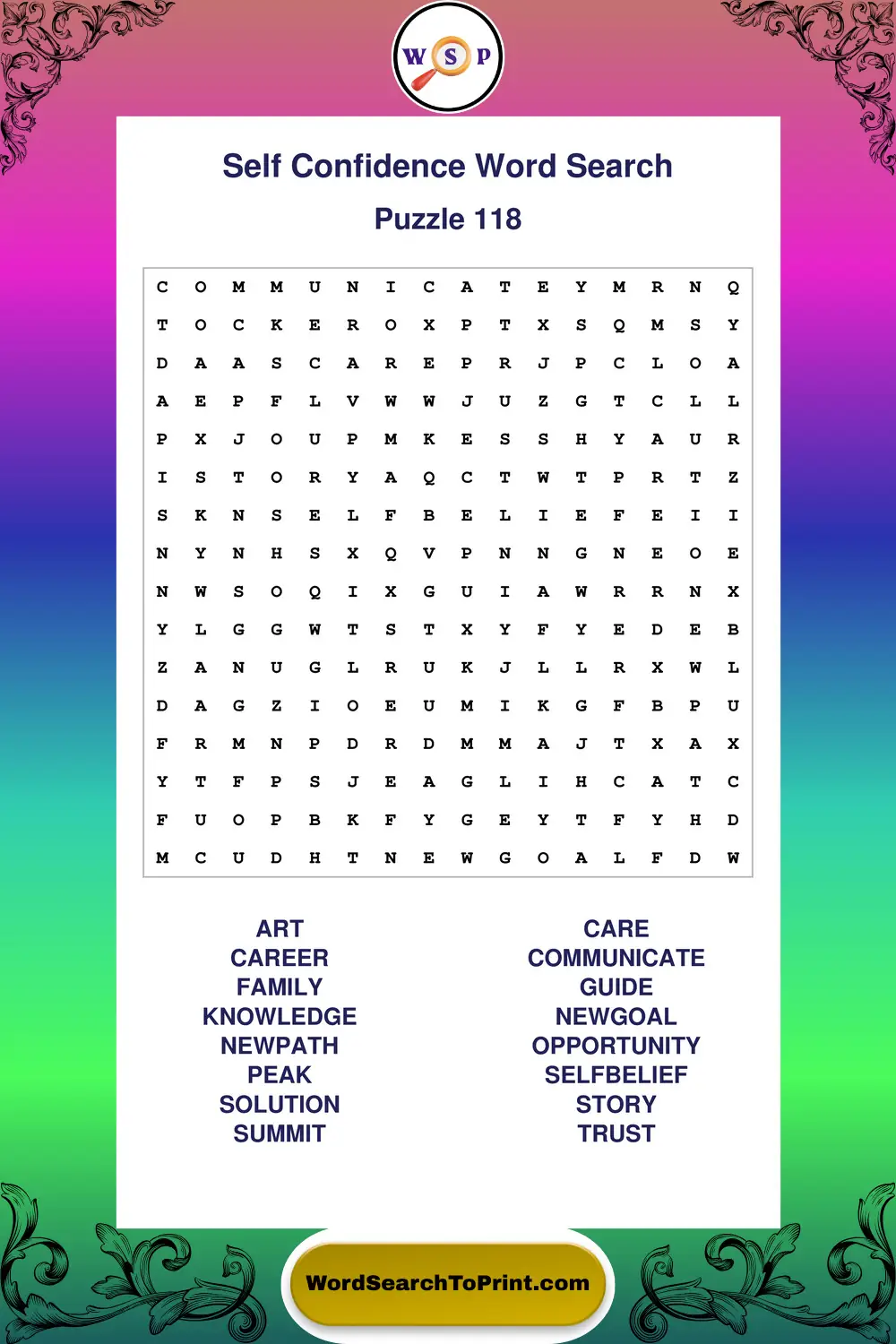Self Confidence Word Search Puzzle 118