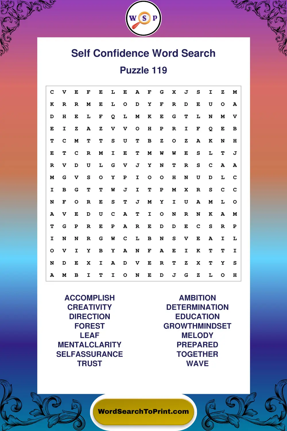 Self Confidence Word Search Puzzle 119