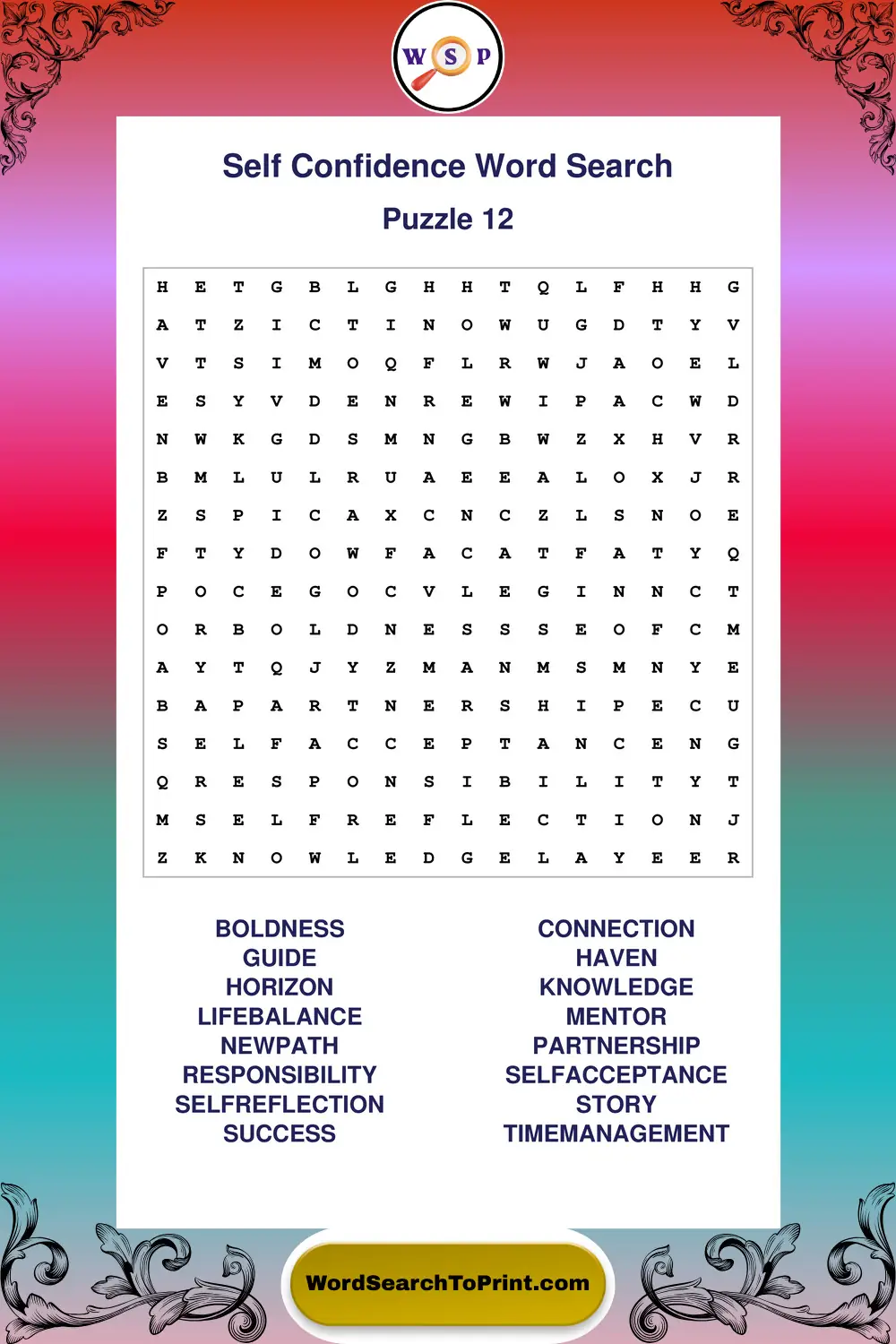 Self Confidence Word Search Puzzle 12