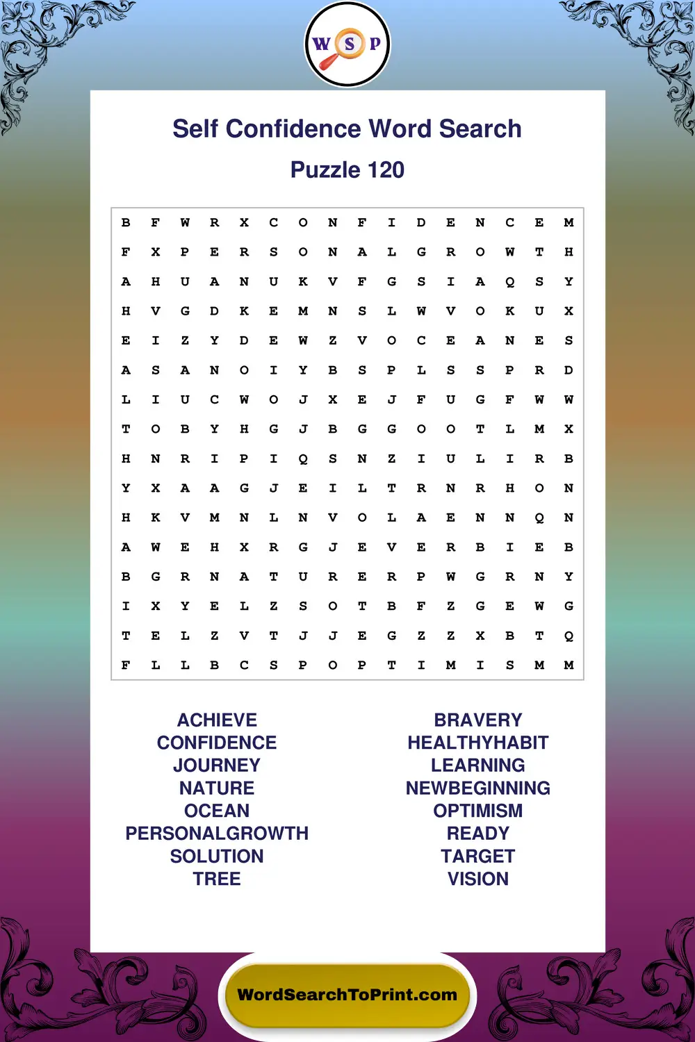 Self Confidence Word Search Puzzle 120