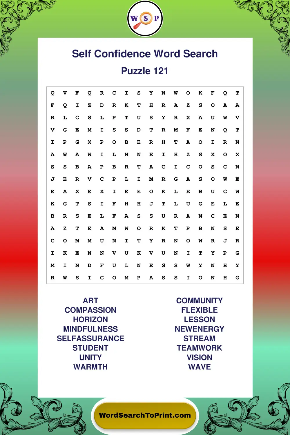 Self Confidence Word Search Puzzle 121