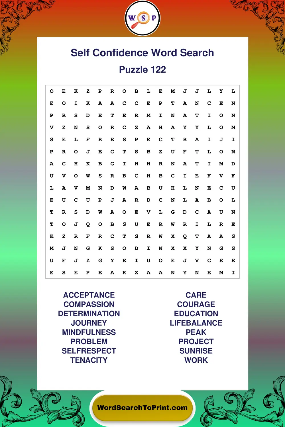 Self Confidence Word Search Puzzle 122