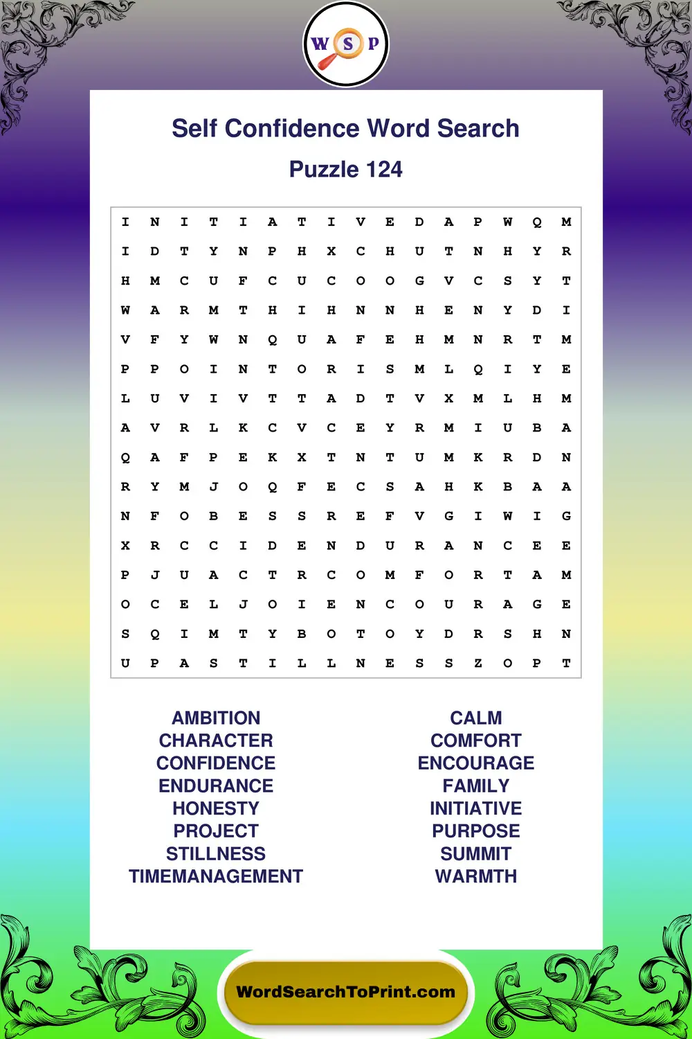 Self Confidence Word Search Puzzle 124