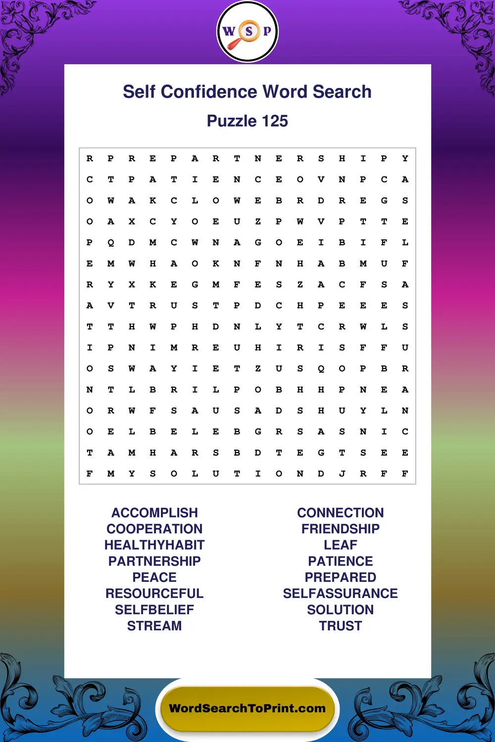 Self Confidence Word Search Puzzle 125