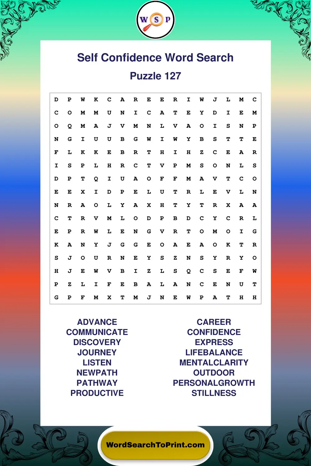 Self Confidence Word Search Puzzle 127