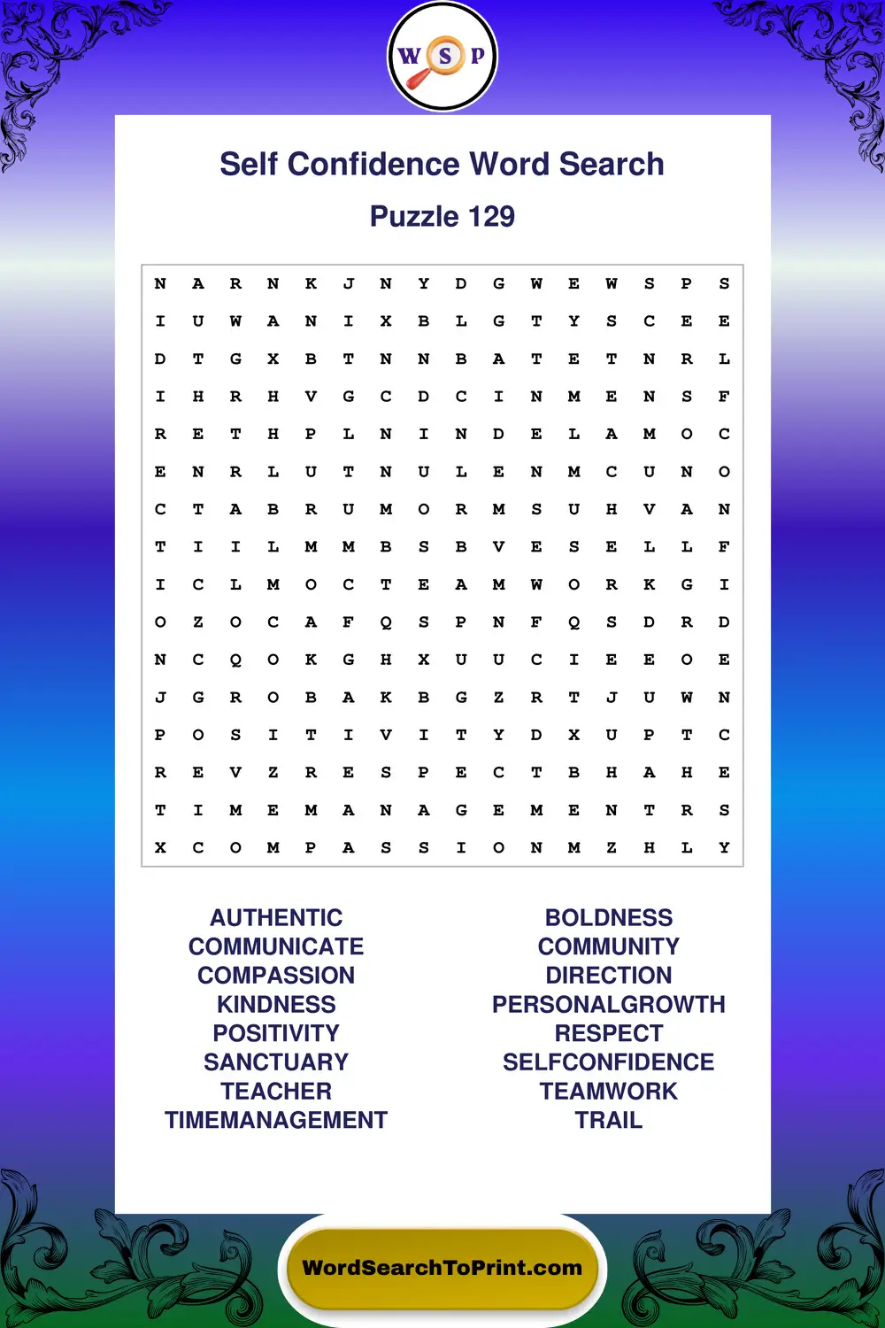 Self Confidence Word Search Puzzle 129