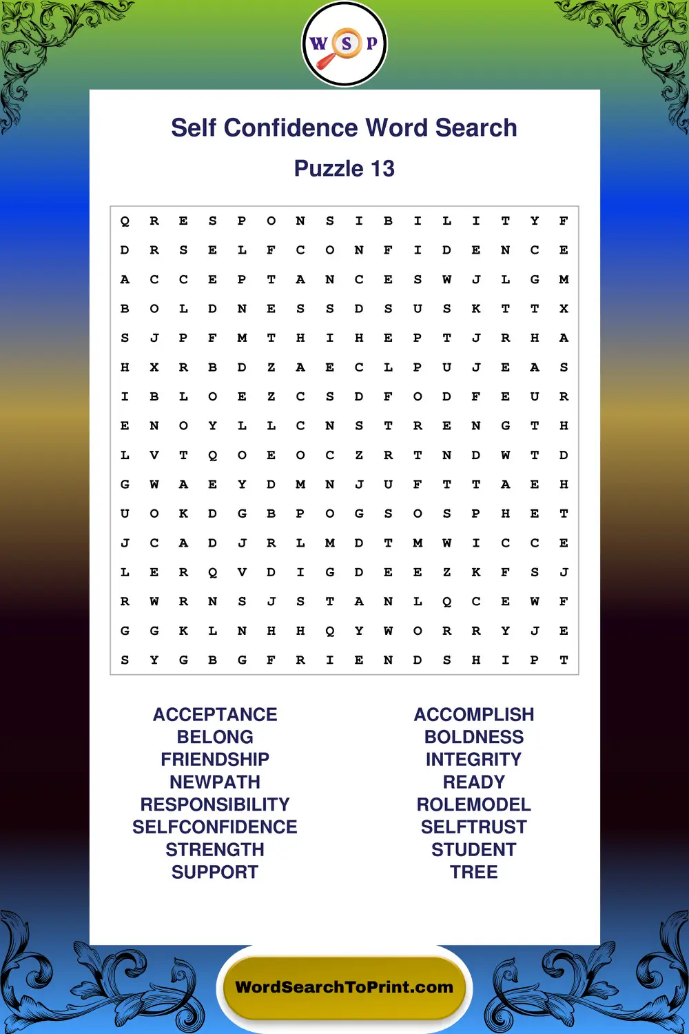 Self Confidence Word Search Puzzle 13