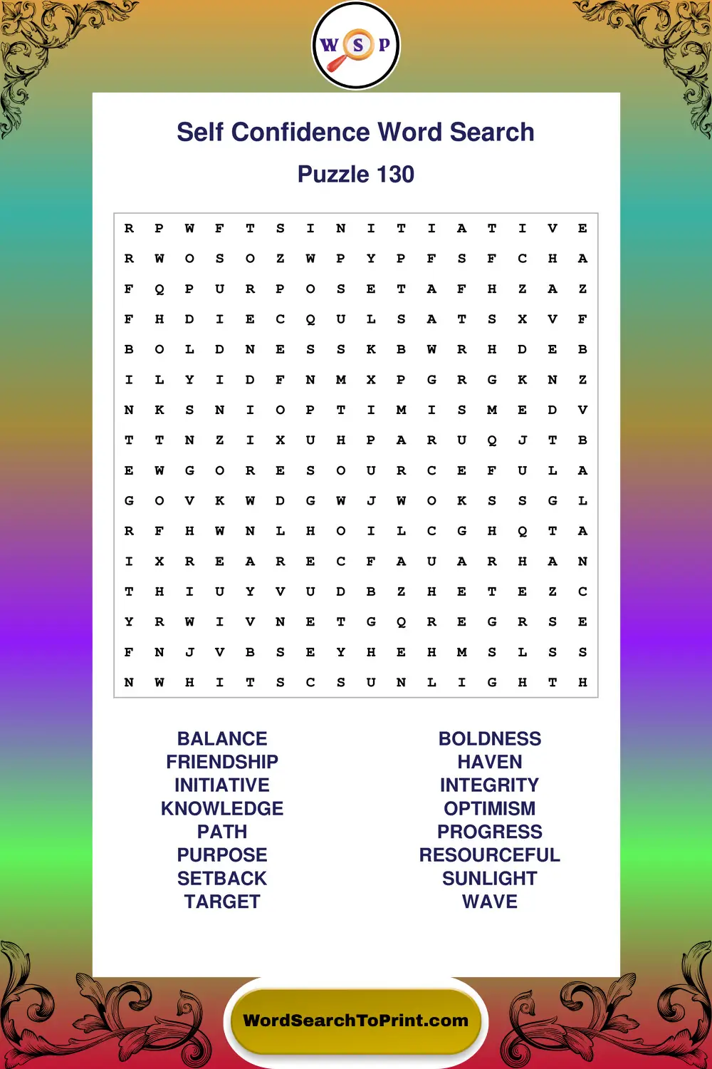 Self Confidence Word Search Puzzle 130