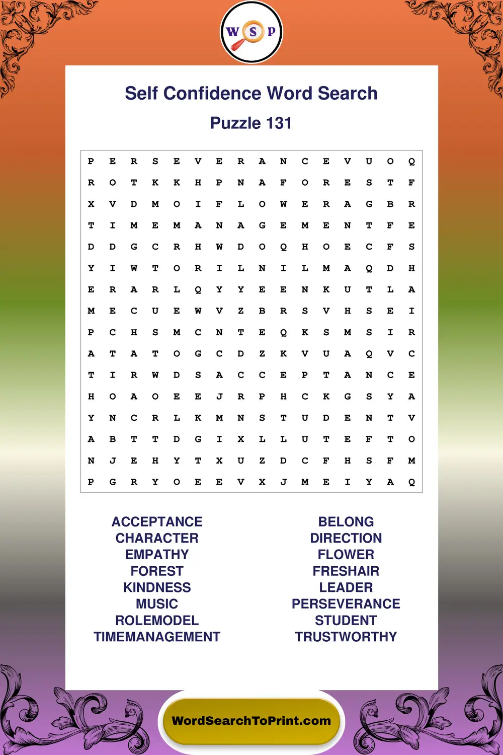 Self Confidence Word Search Puzzle 131