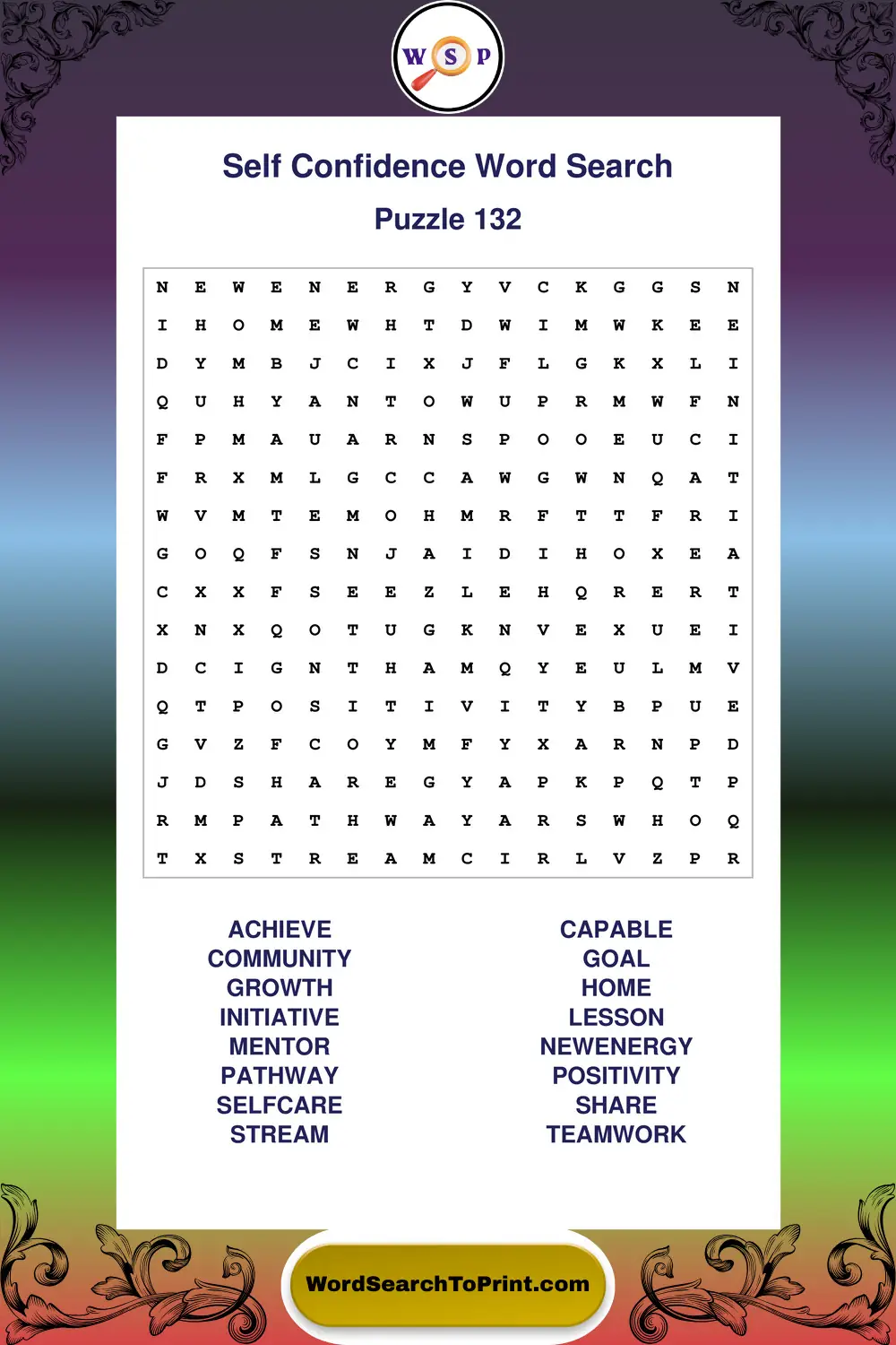 Self Confidence Word Search Puzzle 132