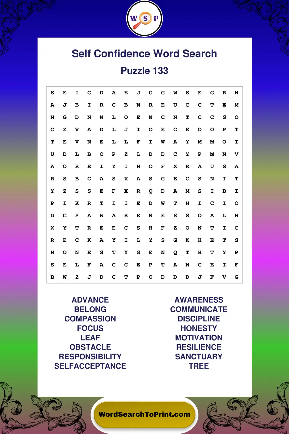 Self Confidence Word Search Puzzle 133