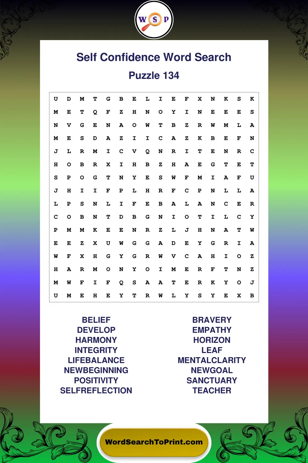 Self Confidence Word Search Puzzle 134
