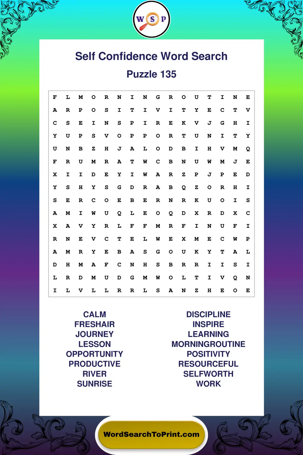 Self Confidence Word Search Puzzle 135