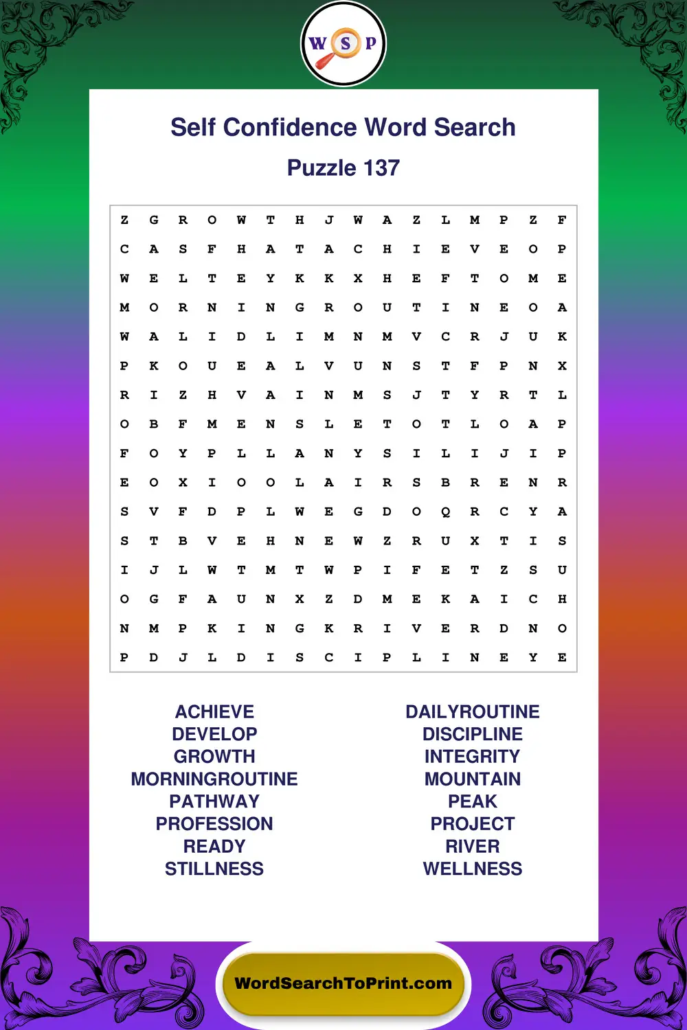 Self Confidence Word Search Puzzle 137