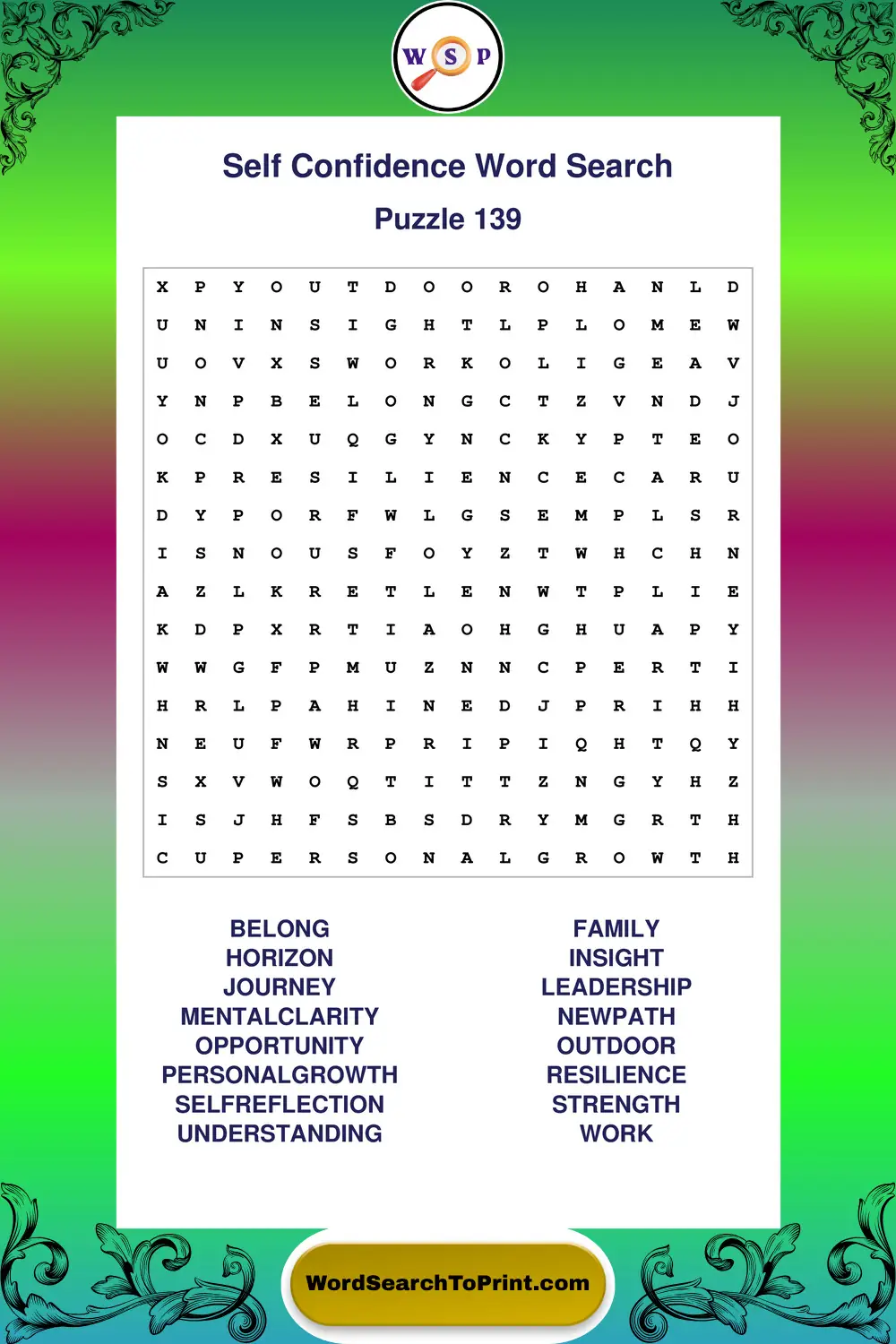 Self Confidence Word Search Puzzle 139
