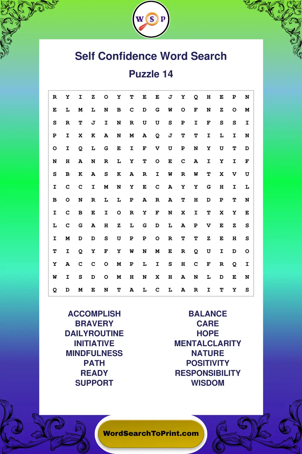 Self Confidence Word Search Puzzle 14