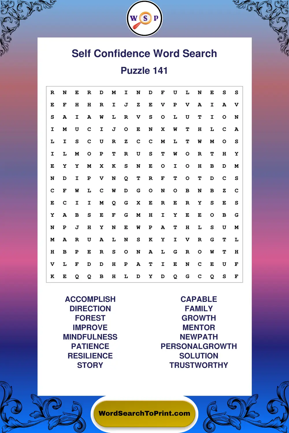 Self Confidence Word Search Puzzle 141