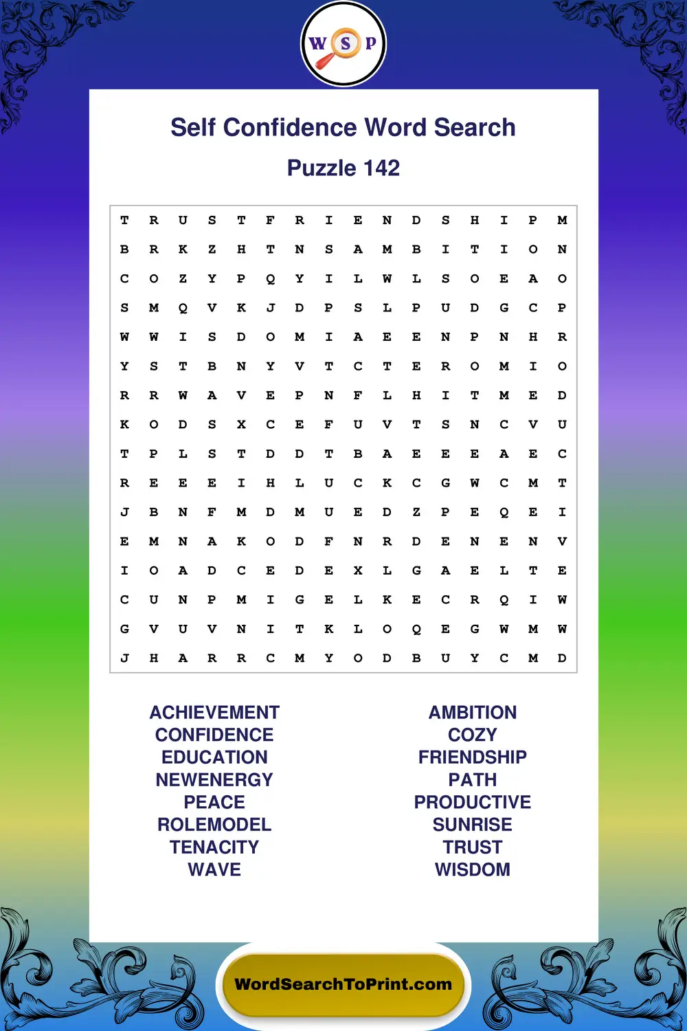 Self Confidence Word Search Puzzle 142