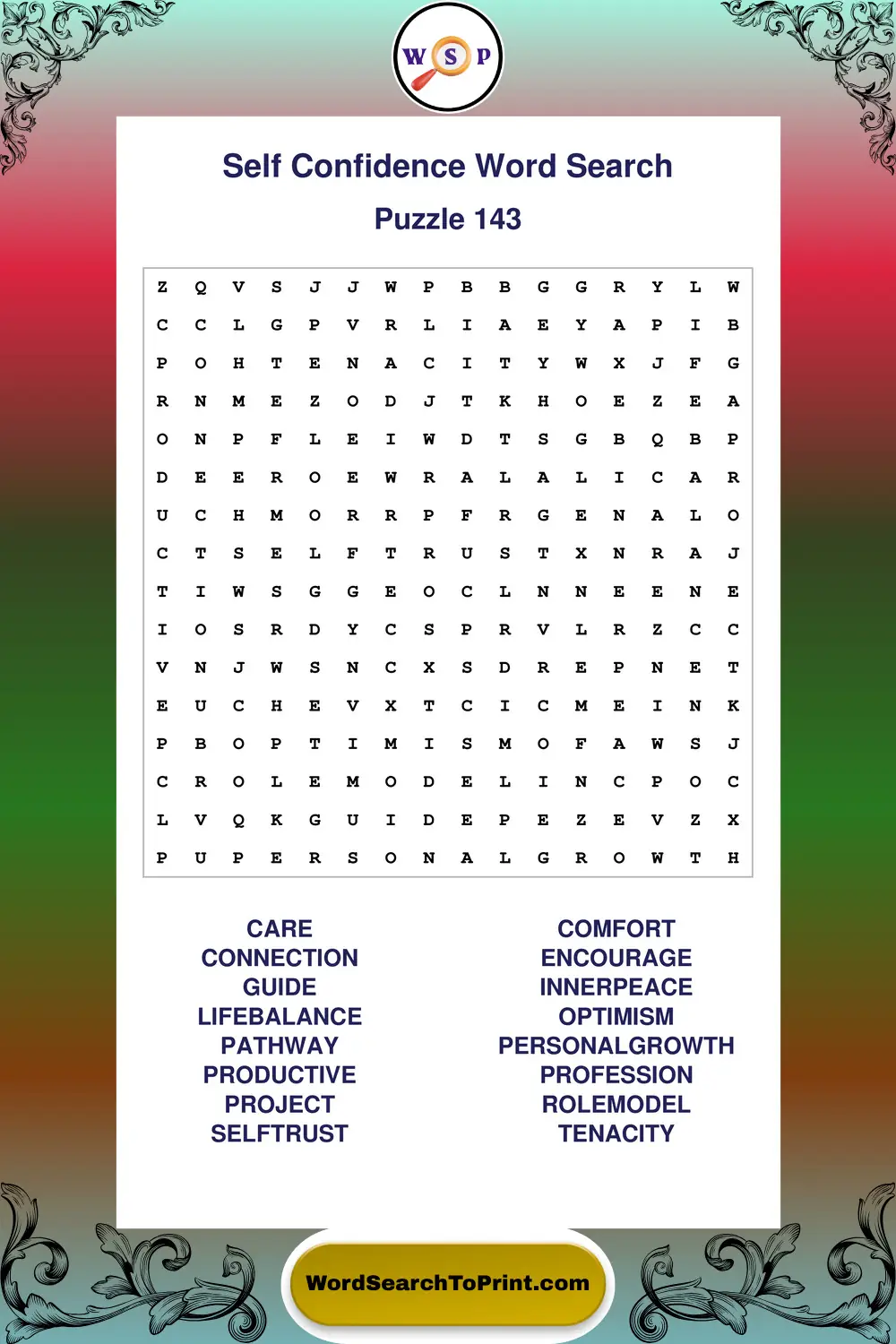 Self Confidence Word Search Puzzle 143