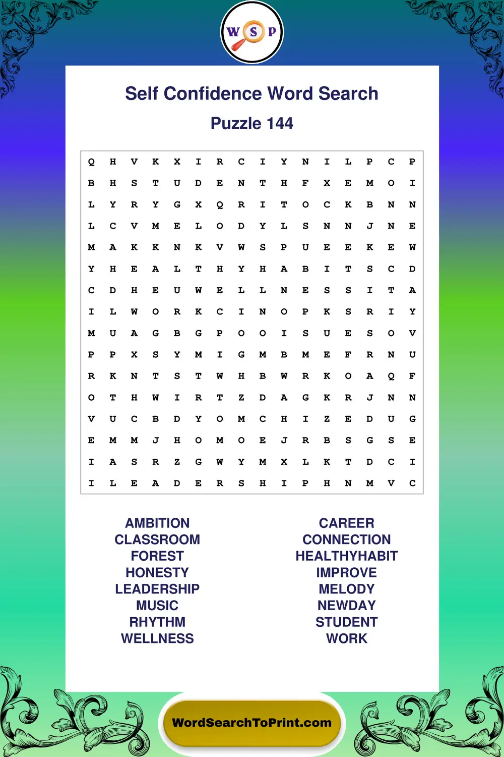 Self Confidence Word Search Puzzle 144