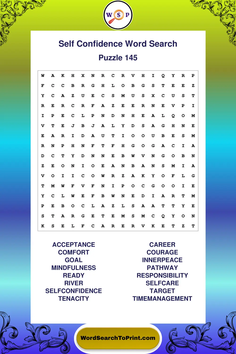 Self Confidence Word Search Puzzle 145
