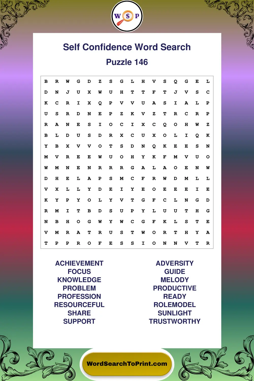 Self Confidence Word Search Puzzle 146