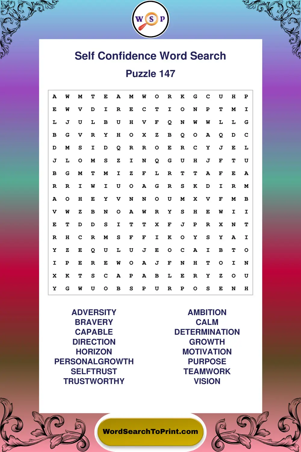 Self Confidence Word Search Puzzle 147