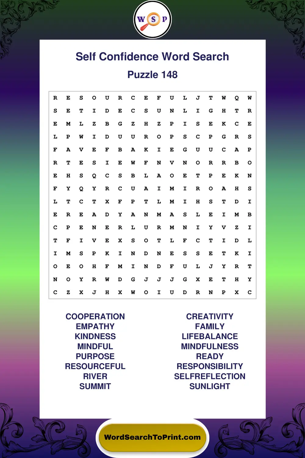 Self Confidence Word Search Puzzle 148