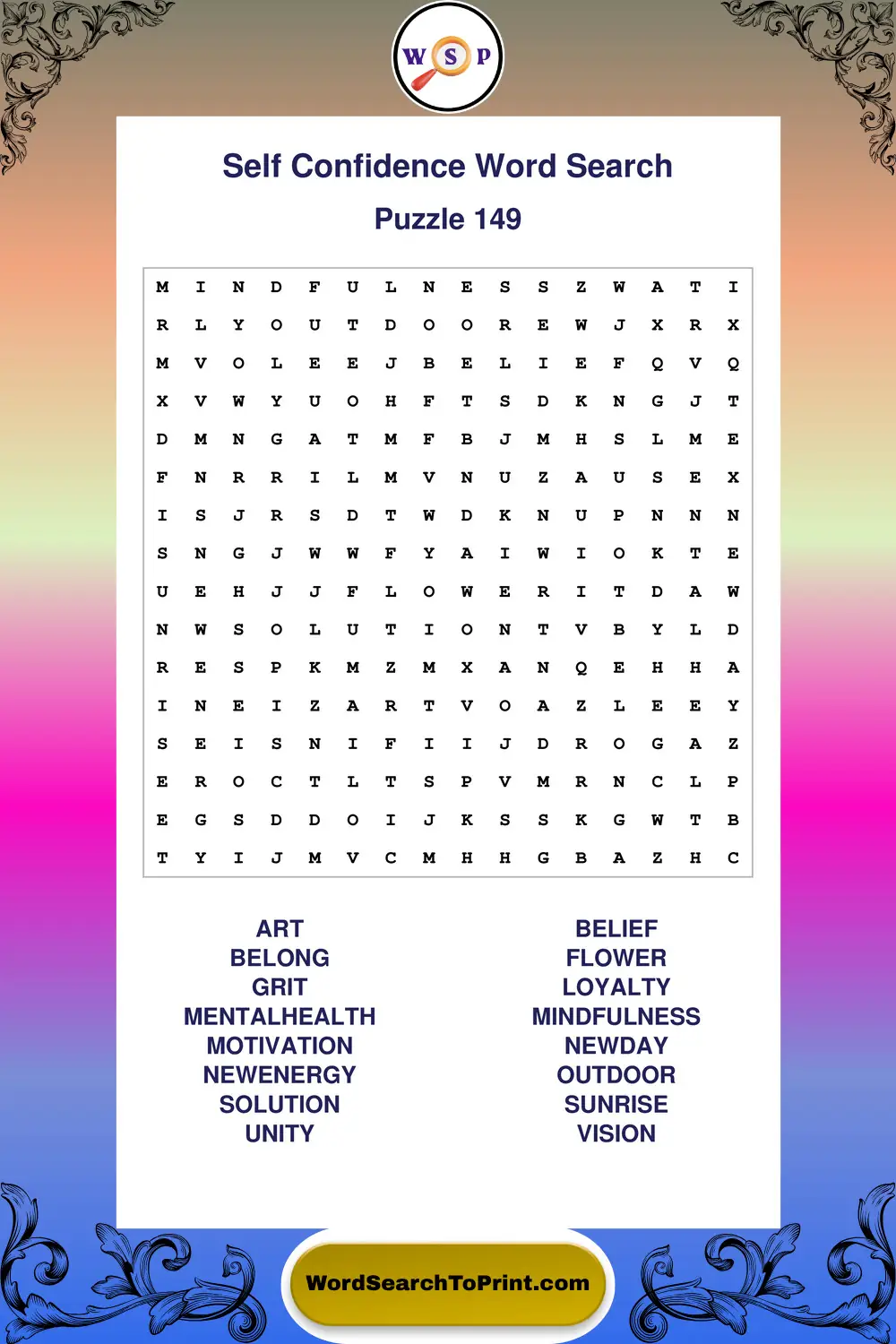 Self Confidence Word Search Puzzle 149