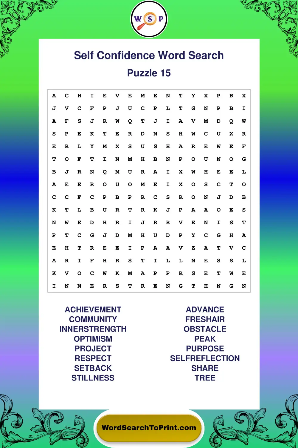 Self Confidence Word Search Puzzle 15