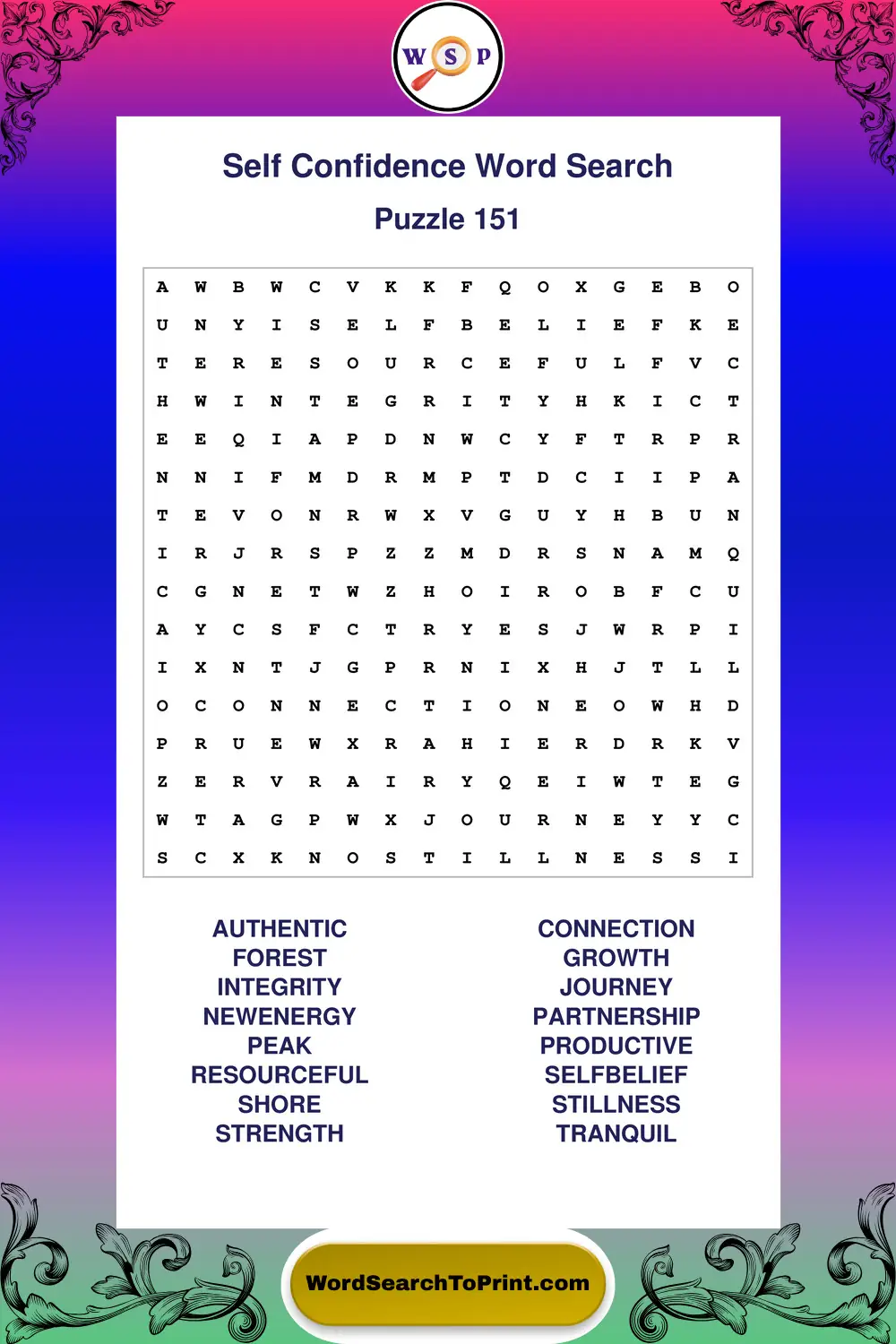 Self Confidence Word Search Puzzle 151