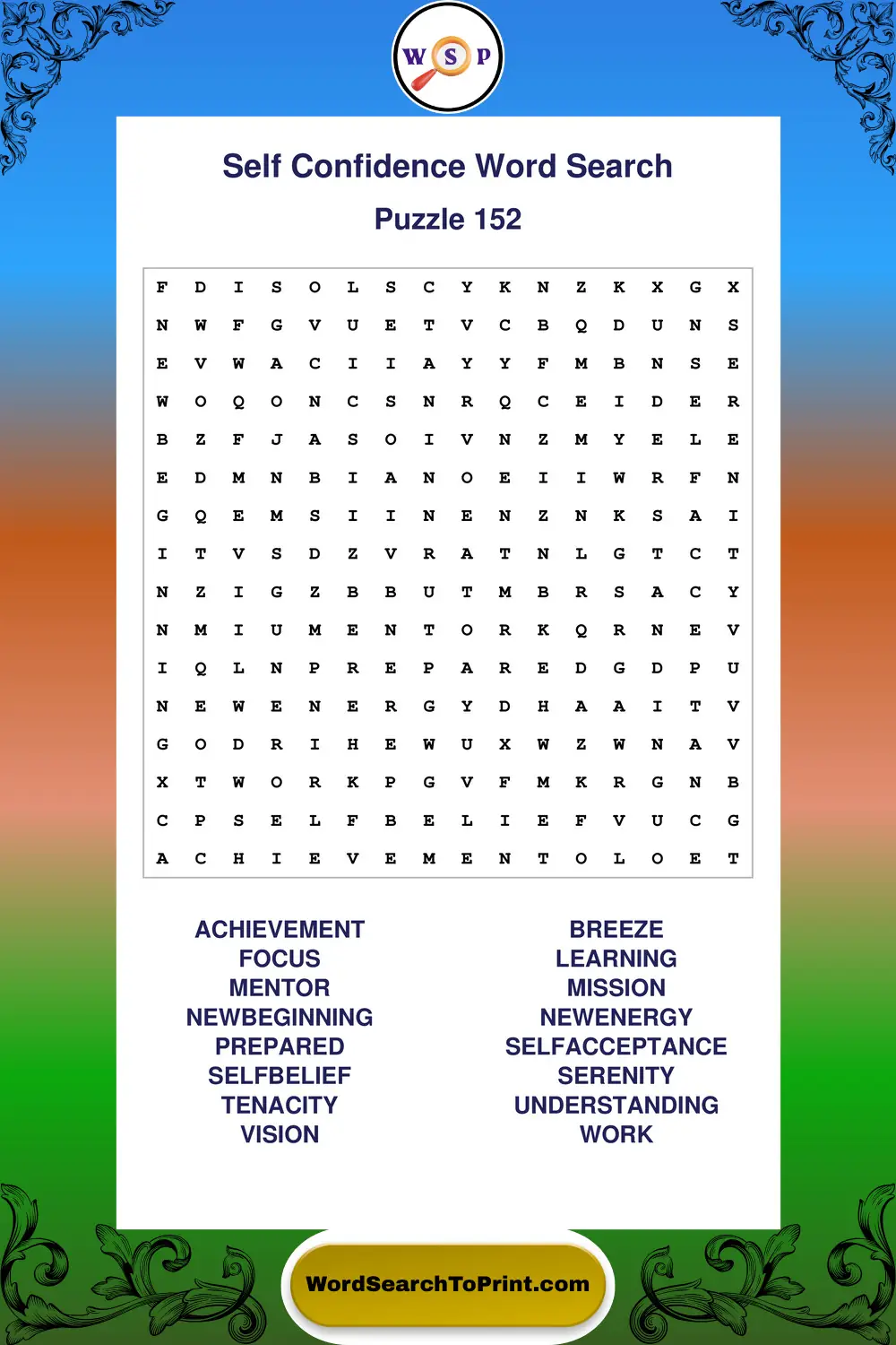 Self Confidence Word Search Puzzle 152