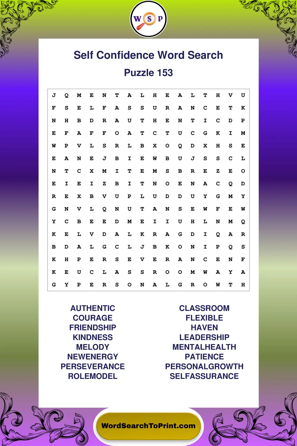 Self Confidence Word Search Puzzle 153