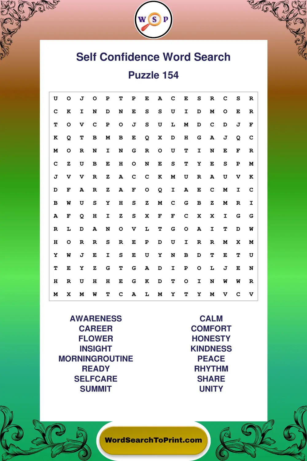 Self Confidence Word Search Puzzle 154