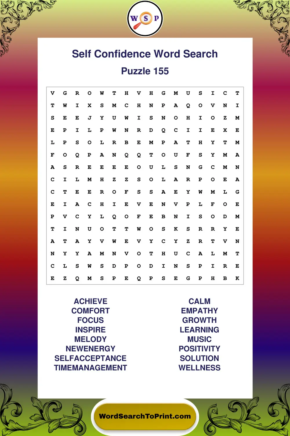 Self Confidence Word Search Puzzle 155