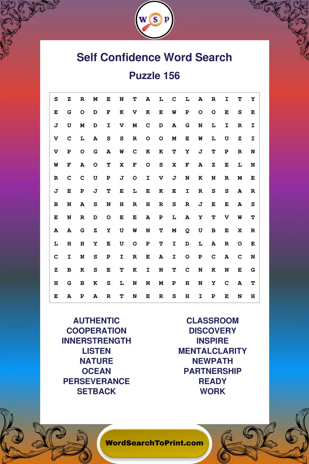 Self Confidence Word Search Puzzle 156