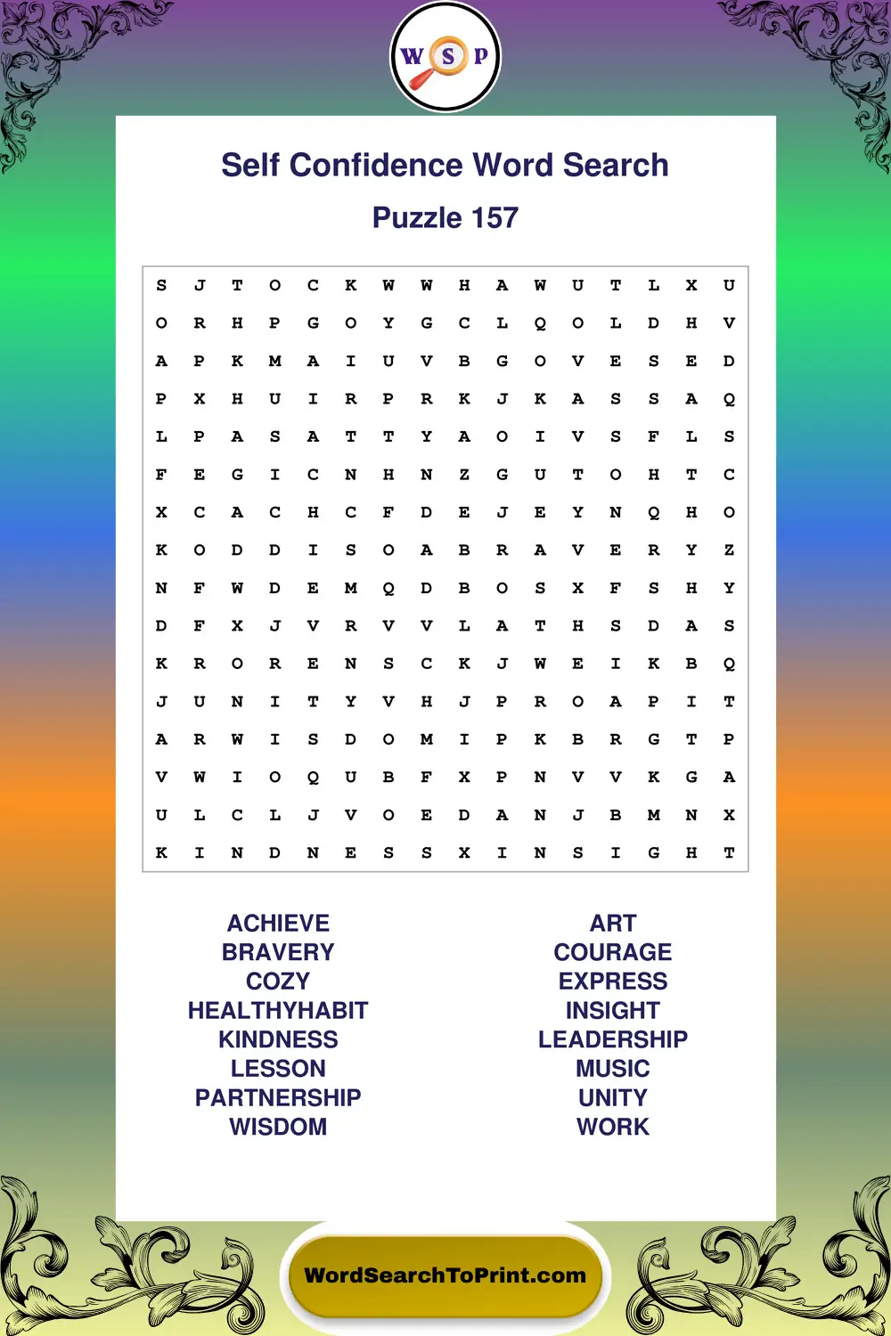 Self Confidence Word Search Puzzle 157