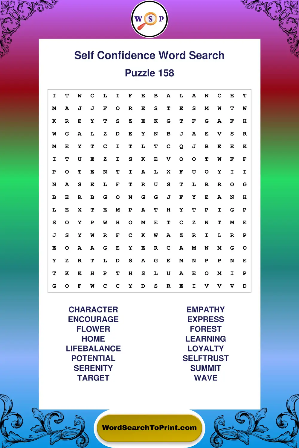 Self Confidence Word Search Puzzle 158