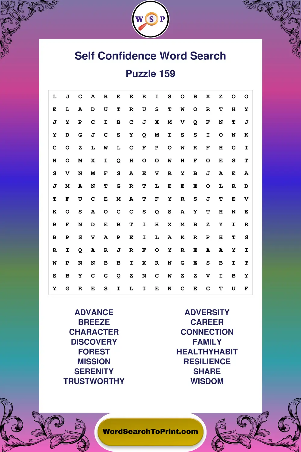 Self Confidence Word Search Puzzle 159
