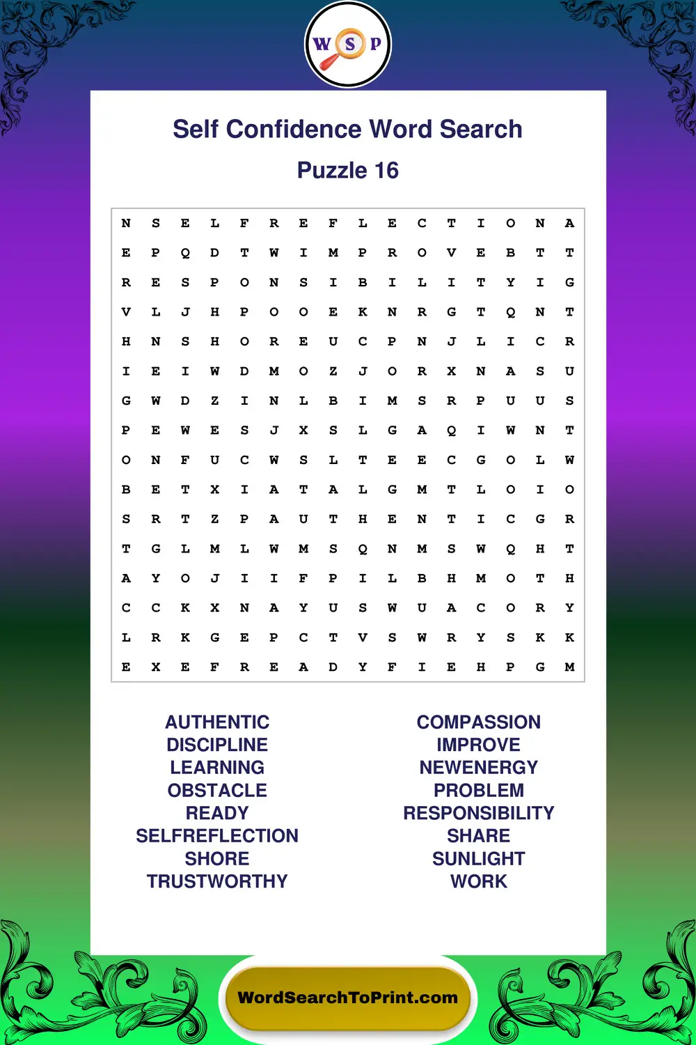 Self Confidence Word Search Puzzle 16