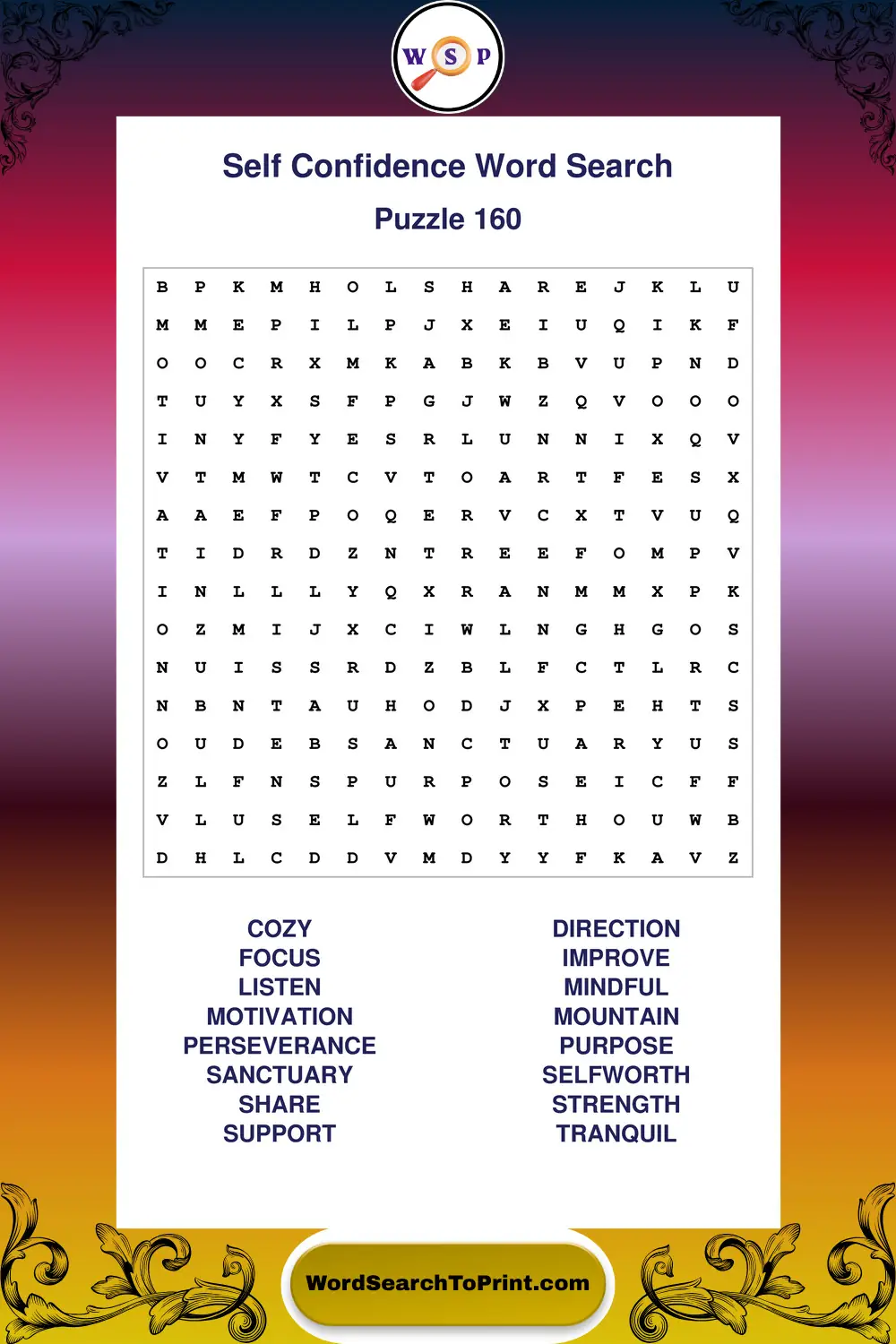 Self Confidence Word Search Puzzle 160