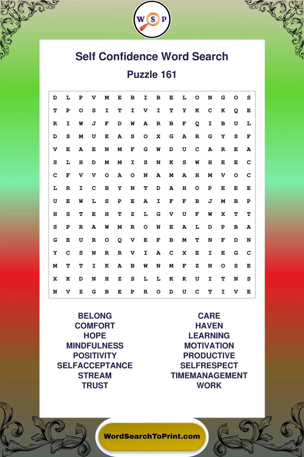 Self Confidence Word Search Puzzle 161