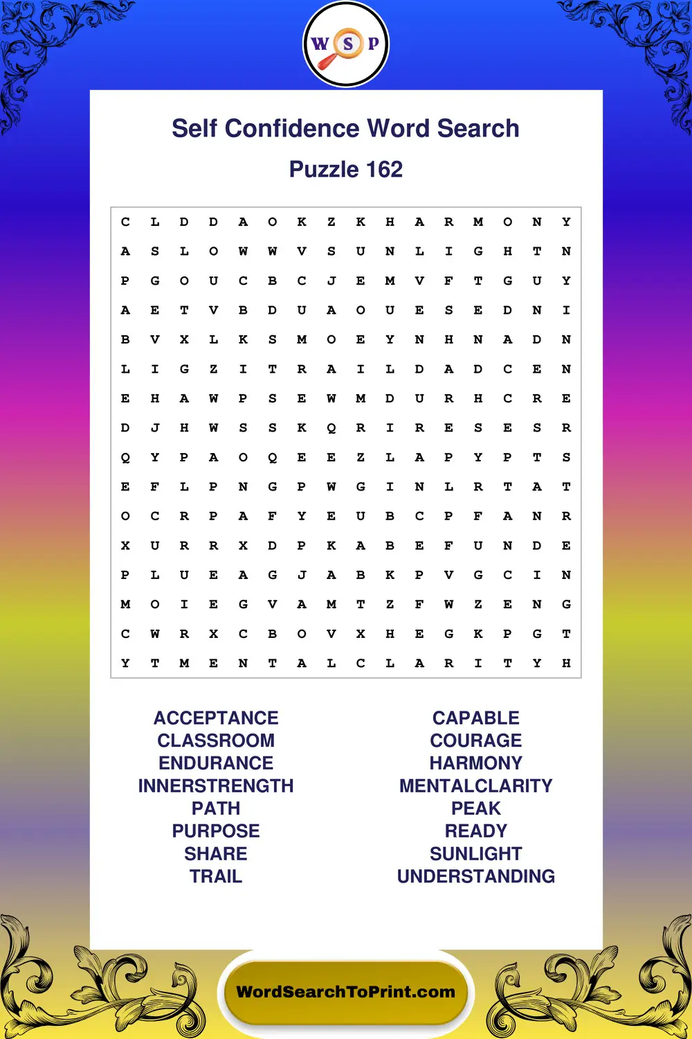Self Confidence Word Search Puzzle 162
