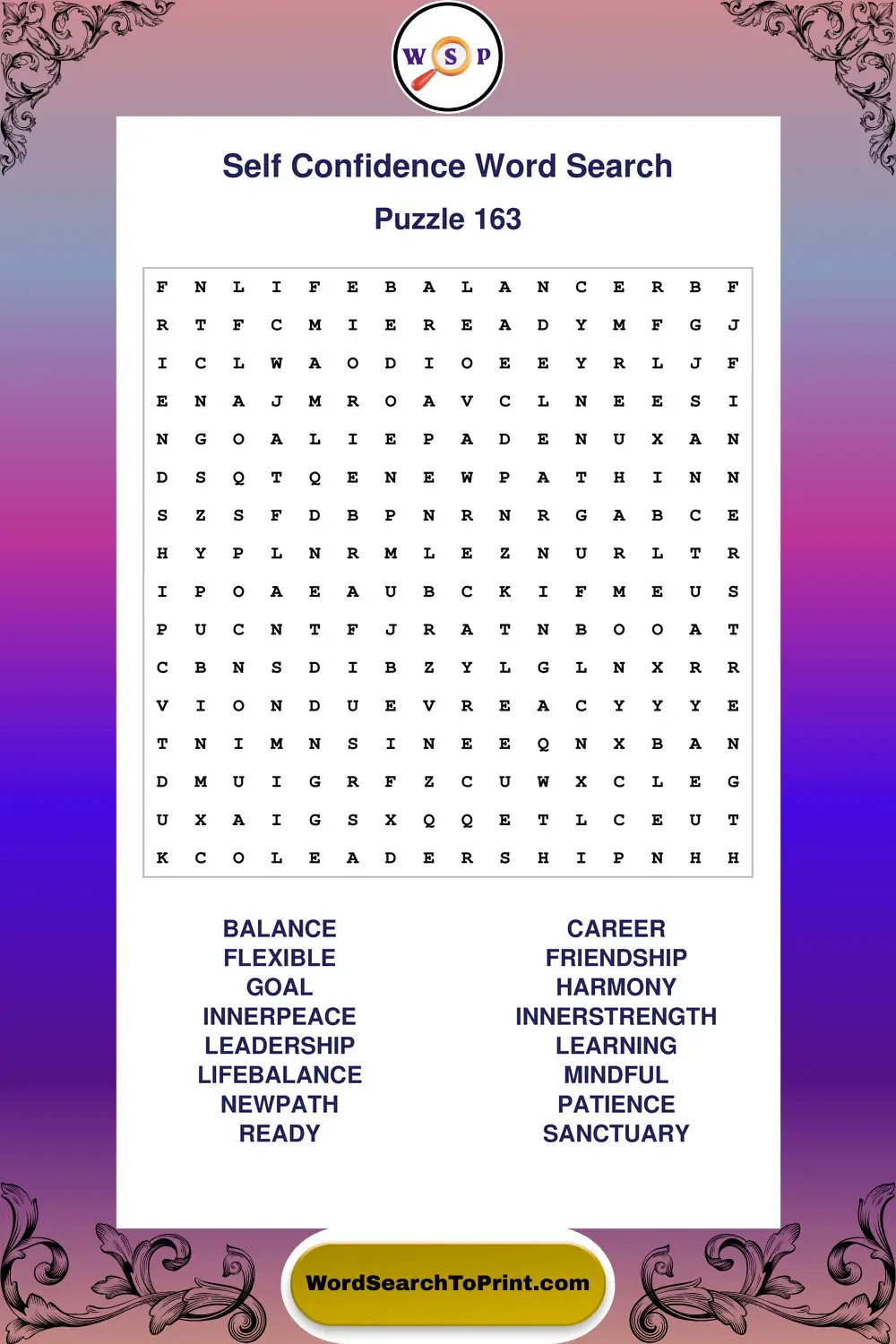 Self Confidence Word Search Puzzle 163