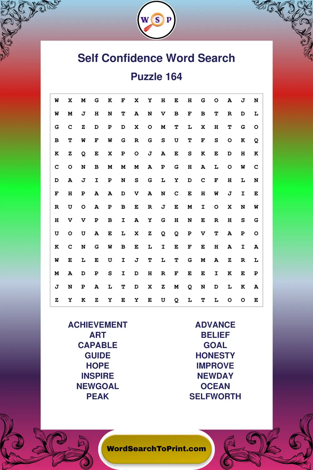 Self Confidence Word Search Puzzle 164