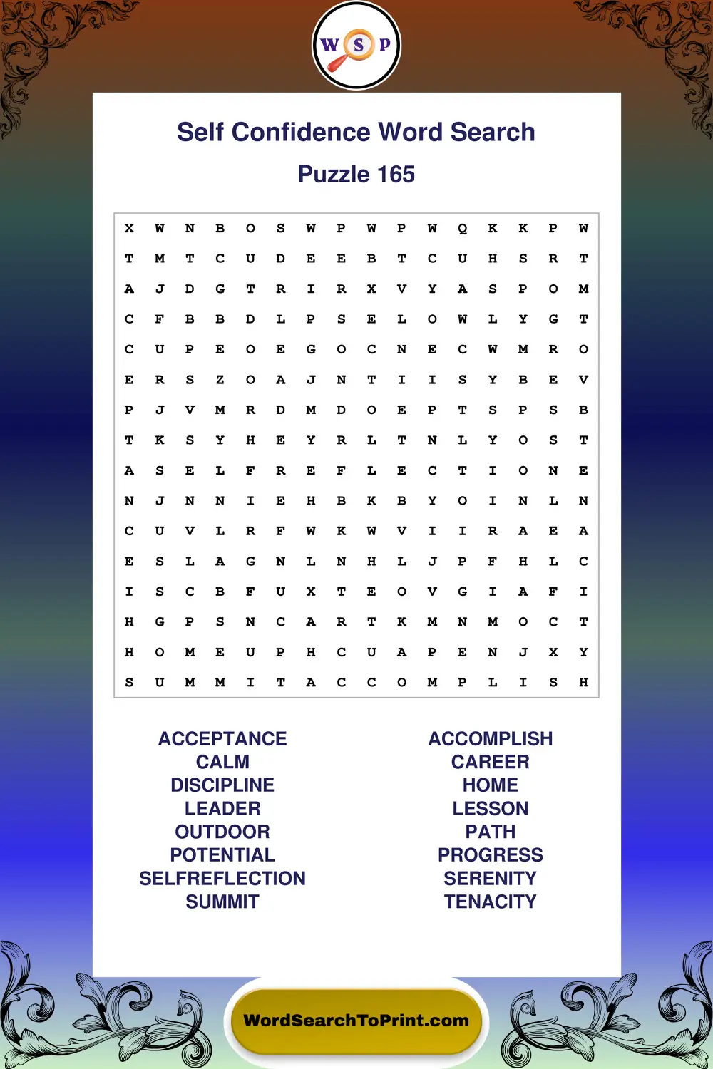 Self Confidence Word Search Puzzle 165