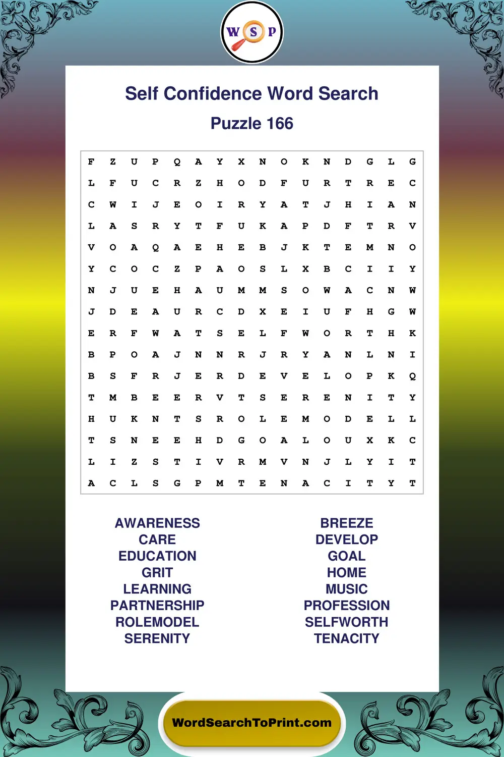 Self Confidence Word Search Puzzle 166