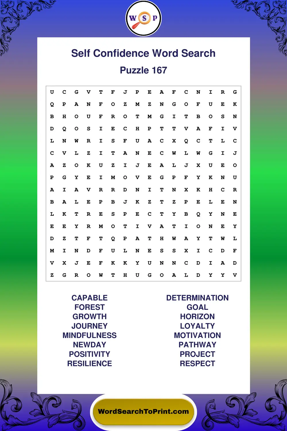 Self Confidence Word Search Puzzle 167